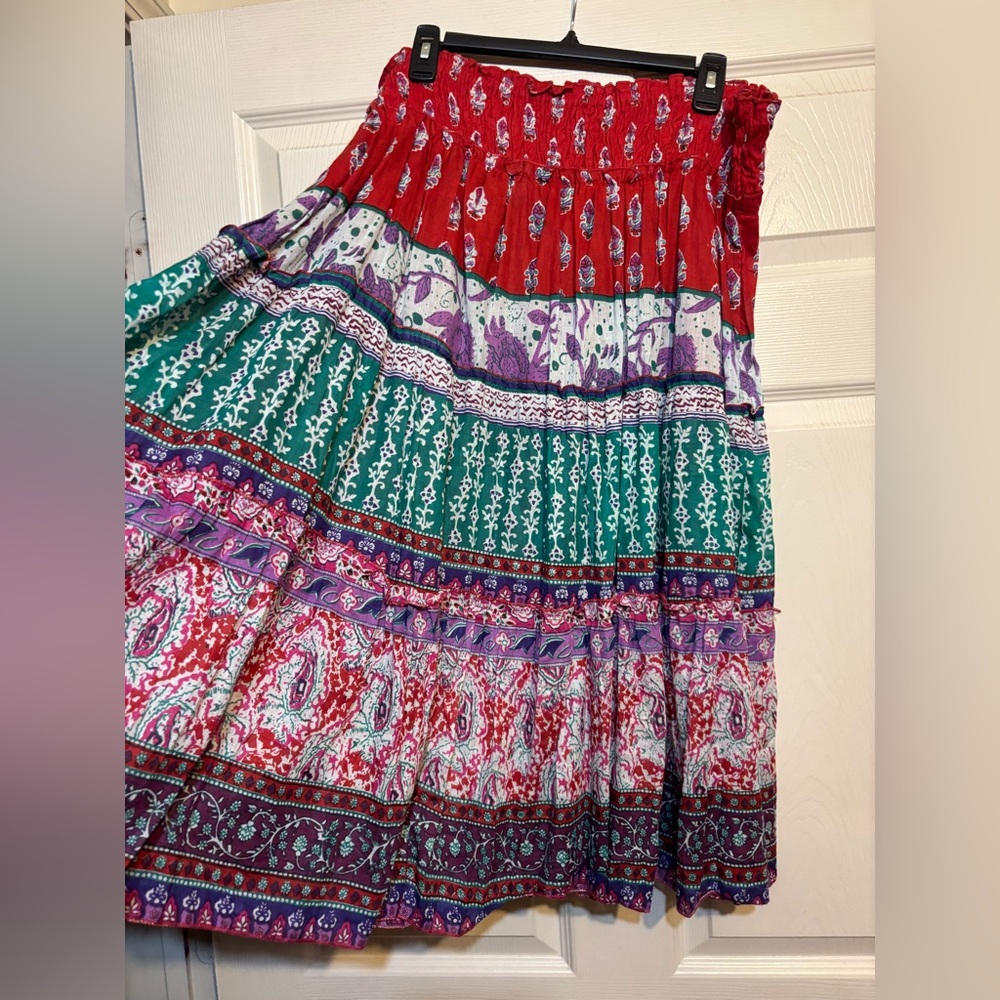 Bohemian Multicolor Crinkle Maxi Skirt